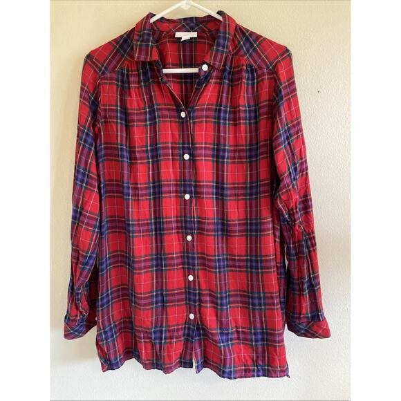 J. Jill Red Plaid Holiday Christmas Casual Button Up Shirt Womens Small - Picture 1 of 6